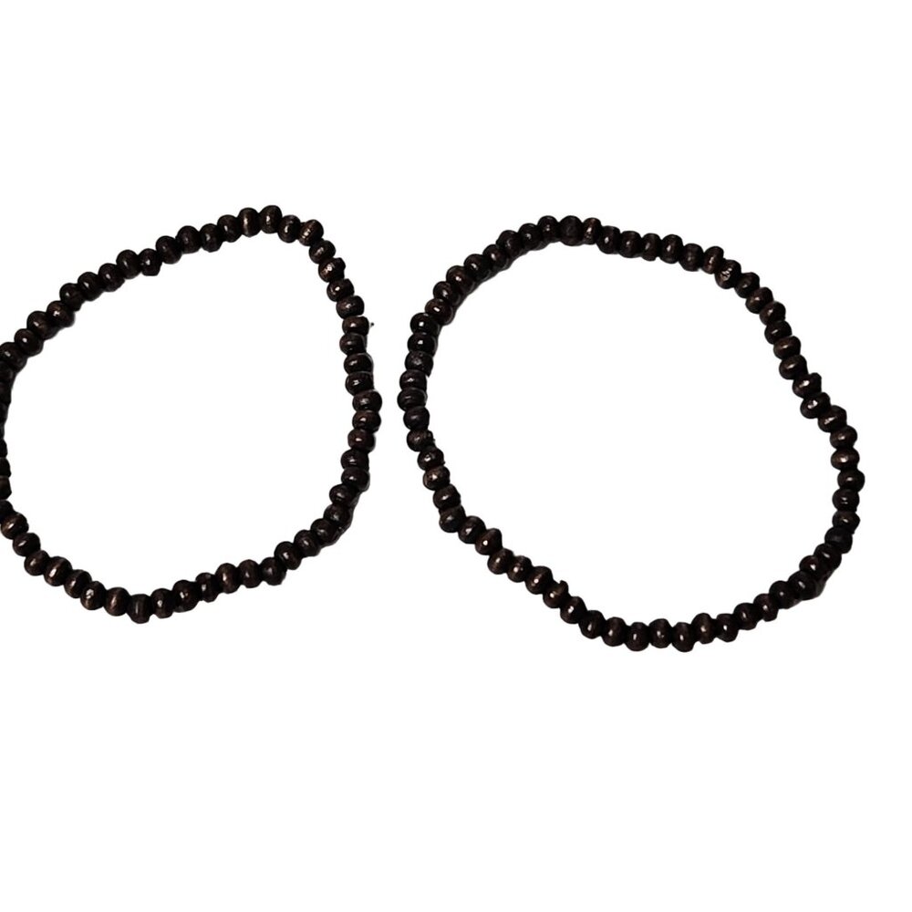 Boho Handmade Wood Bead Stretch Bracelets Set of 2 Natural Fashion Jewelry Women